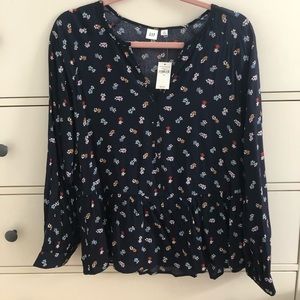 Gap Peplum Navy Floral Top